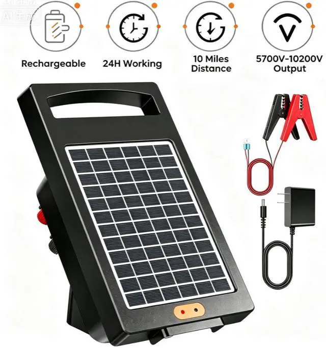 Main image of 0.18 Joule 10-Mile Rechargeable Electric Day/Night Mode Solar-Powered Fence Charger Energizer for Livestock & Predator&Ranch Protection