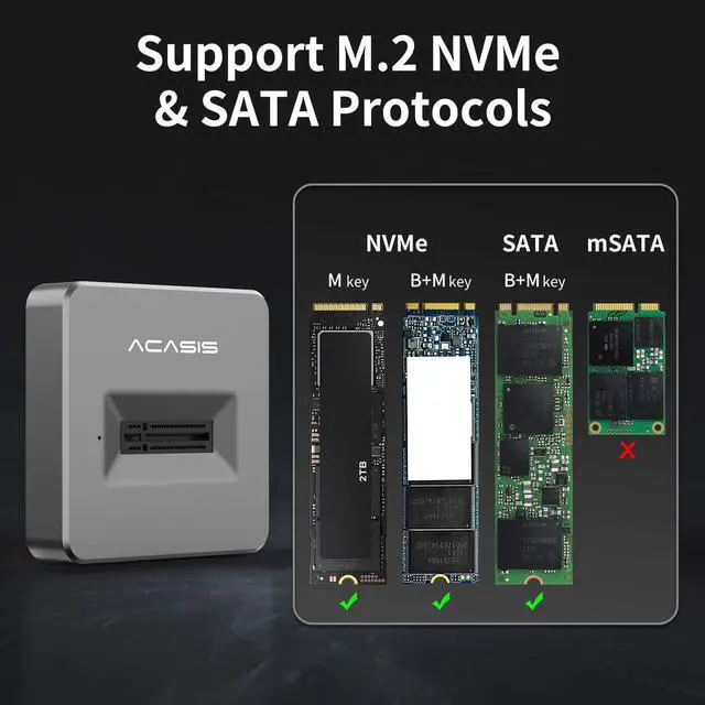 Alt view image 3 of 7 - ACASIS 10Gbps High-Speed NVMe/SATA SSD Enclosure for M.2 SSD Compatible with Thunderbolt 4/3 and Multiple OS including Windows and MAC, M04B