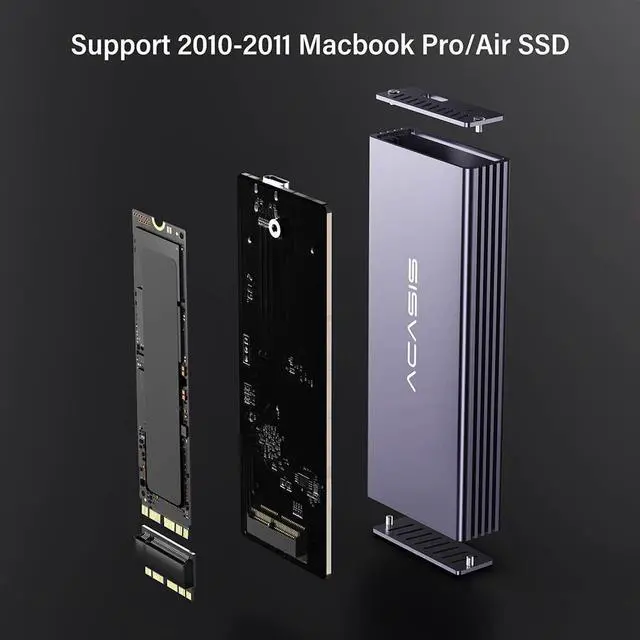 Alt view image 3 of 7 - ACASIS USB 3.2 10Gbps to Mac SSD Enclosure for Apple MacBook Air Pro, iMac from 2013 to 2017 Flash 12+16 PIN SSD Compatible with M.2 Nvme SSD with Adapter, Mac3W