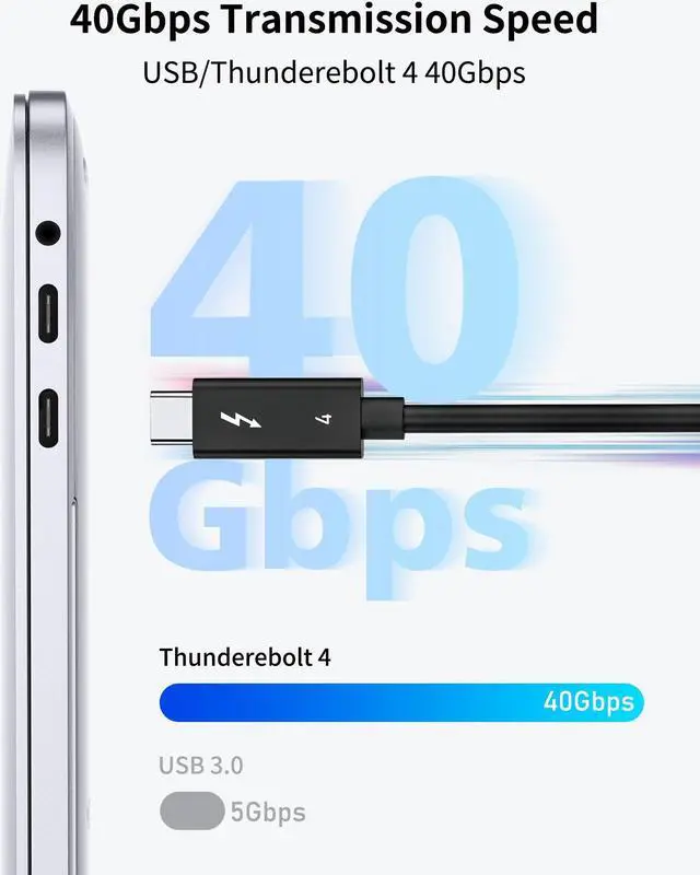 Alt view image 2 of 7 - ACASIS Thunderbolt 4 Cable 40Gbps Data Transfer 100W Charging 8K Display or Dual 4K video Compatible with Thunderbolt 3/4 USB4 Type-C Port Devices 6.56 ft. (2m)