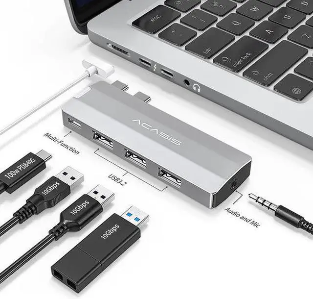 Alt view image 3 of 7 - ACASIS USB C Hub Adapter 5-in-1 Hub for 2022-2016 MacBook Pro/Air with 1*40Gbps & 3*10Gbps Data Ports 1*Gaming Audio, 100W Thunderbolt 3 PD Charing/ 3.5 Audio mic SPACE GRAY