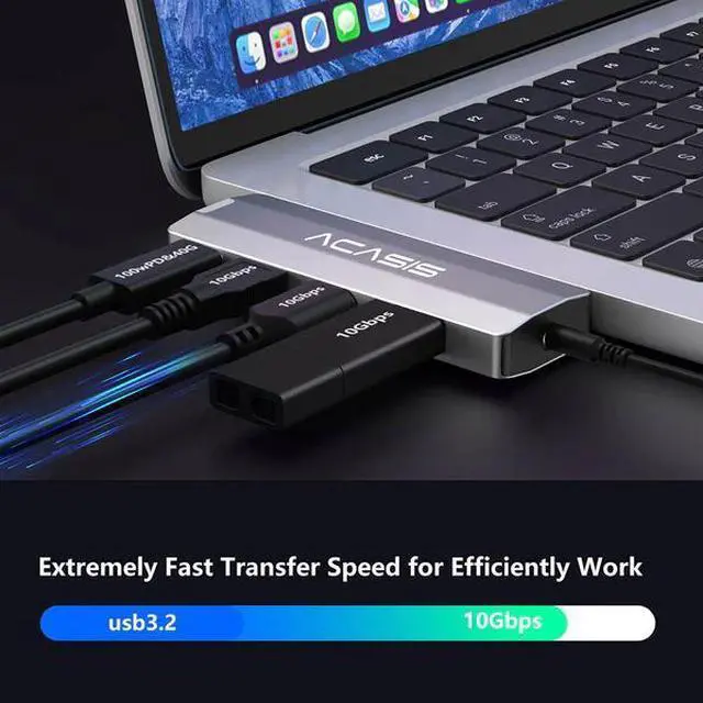 Alt view image 6 of 7 - ACASIS USB C Hub Adapter 5-in-1 Hub for 2022-2016 MacBook Pro/Air with 1*40Gbps & 3*10Gbps Data Ports 1*Gaming Audio, 100W Thunderbolt 3 PD Charing/ 3.5 Audio mic SPACE GRAY