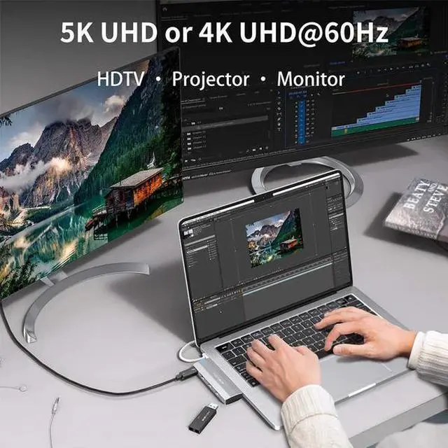 Alt view image 7 of 7 - ACASIS USB C Hub Adapter 5-in-1 Hub for 2022-2016 MacBook Pro/Air with 1*40Gbps & 3*10Gbps Data Ports 1*Gaming Audio, 100W Thunderbolt 3 PD Charing/ 3.5 Audio mic SPACE GRAY