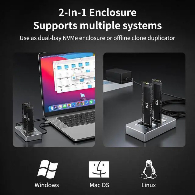 Alt view image 6 of 7 - ACASIS NVMe M.2 Duplicator Dual-Bay Offline Clone USB C to NVME Docking Station 10GBPS for M2 SSD M Key Hard Drives Enclosure,M03
