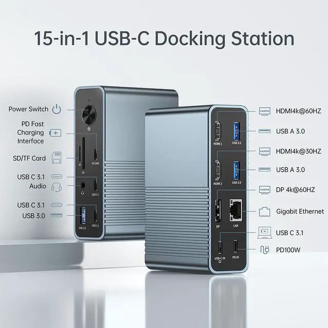 Alt view image 2 of 7 - ACASIS 15-in-1 USB C Desktop Docking Station for USB-C Laptop 4K HDMI Display DP 4K@60 HZ 2*USB3.1 10GBPS SD/TF Audio RJ45 for Mac&Windows, DS7A15