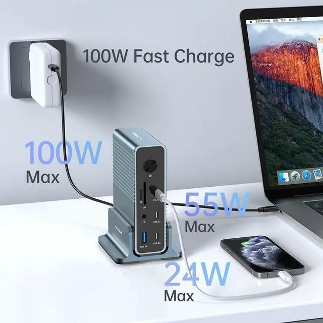 Alt view image 3 of 7 - ACASIS 15-in-1 USB C Desktop Docking Station for USB-C Laptop 4K HDMI Display DP 4K@60 HZ 2*USB3.1 10GBPS SD/TF Audio RJ45 for Mac&Windows, DS7A15