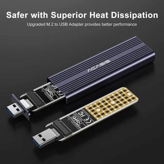 Alt view image 2 of 7 - ACASIS M.2 NVME SATA SSD Enclosure USB 3.2 Gen 2 10Gbps SSD Enclosure for M.2 NVME/SATA SSD with M-Key or M+B Key, AC-SP02E
