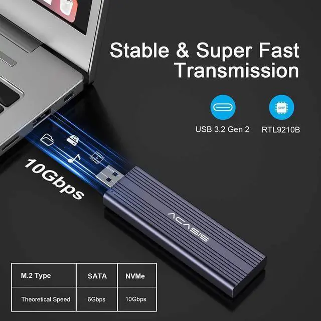 Alt view image 4 of 7 - ACASIS M.2 NVME SATA SSD Enclosure USB 3.2 Gen 2 10Gbps SSD Enclosure for M.2 NVME/SATA SSD with M-Key or M+B Key, AC-SP02E