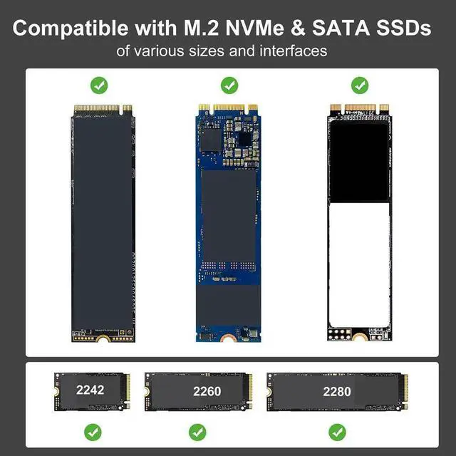 Alt view image 5 of 7 - ACASIS M.2 NVME SATA SSD Enclosure USB 3.2 Gen 2 10Gbps SSD Enclosure for M.2 NVME/SATA SSD with M-Key or M+B Key, AC-SP02E