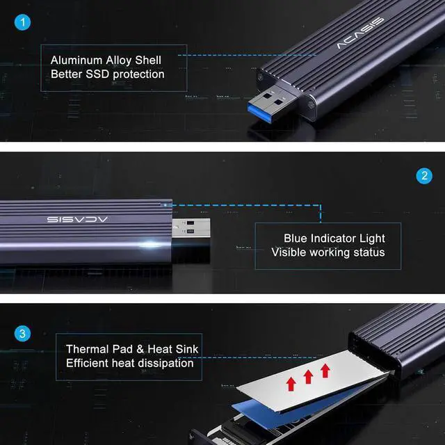 Alt view image 6 of 7 - ACASIS M.2 NVME SATA SSD Enclosure USB 3.2 Gen 2 10Gbps SSD Enclosure for M.2 NVME/SATA SSD with M-Key or M+B Key, AC-SP02E