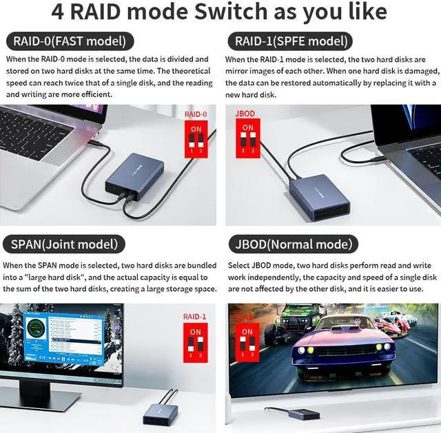 Alt view image 7 of 7 - ACASIS Dual Bay 2.5 Inch USB-C to SATA HDD/SSD RAID Enclosure External Hard Drive Enclosure  Up to 12TB (2 x 6TB)  SATA Case Enclosure RAID Case Support RAID mode