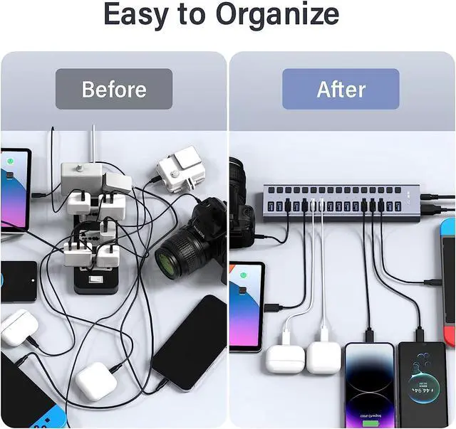 Alt view image 3 of 7 - ACASIS Powered USB Hub,16 Ports USB 3.0 Data Hub, Individual On/Off Switches, 12V7.5A 90W Power Adapter, USB Hub 3.0 Splitter Extension for MacBook, Mac Pro/Mini, iMac, Surface Pro Laptop/PC, HS716