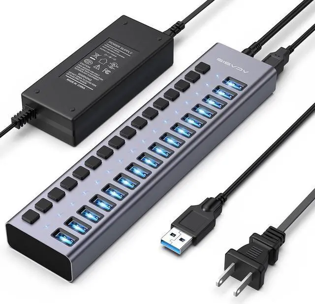 Main image of ACASIS Powered USB Hub,16 Ports USB 3.0 Data Hub, Individual On/Off Switches, 12V7.5A 90W Power Adapter, USB Hub 3.0 Splitter Extension for MacBook, Mac Pro/Mini, iMac, Surface Pro Laptop/PC, HS716