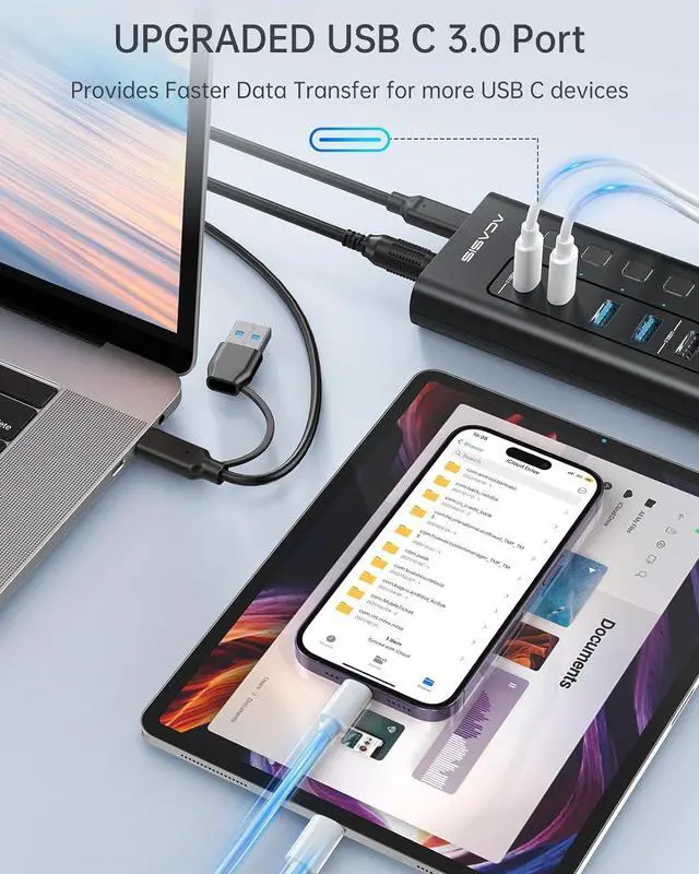 Alt view image 4 of 7 - ACASIS 11 Port Hub Splitter (4 USB 3.0+3 USB 2.0+4 Smart Charging) with Individual LED On/Off Switches, Power Adapter for Mac, DS511