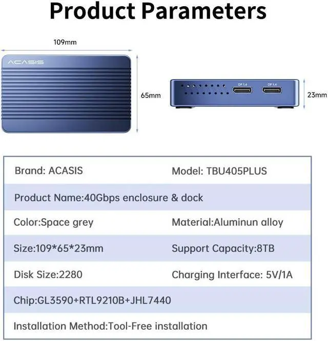 Alt view image 7 of 7 - ACASIS Mac Mini Dock Dual Monitor with 6-in-1 40Gbps M.2 NVMe SSD Enclosure, for M1/M2 Compatible with USB4/3.2/3.1/3.0
