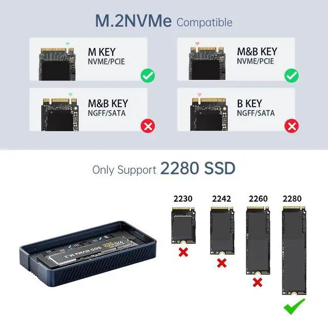Alt view image 7 of 7 - ACASIS 40Gbps Tool-free M.2 NVMe SSD Enclosure, Upgraded Sturdy 8TB USB-C Aluminum External Hard Drive, Support 2280 B+M M-Key PCIe, Compatible with USB4/3.2/3.1/3.0/2.0,TBU405M1