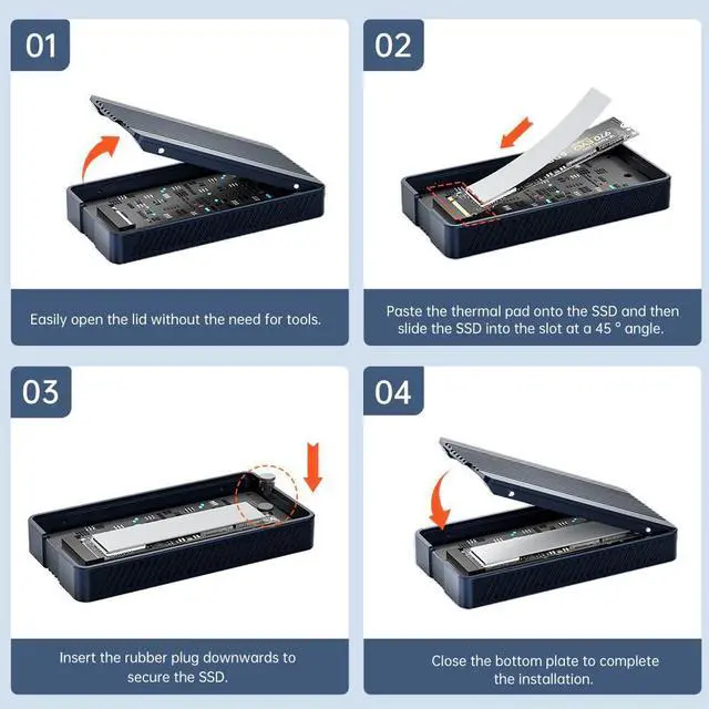 Alt view image 7 of 7 - ACASIS 40Gbps Tool-free M.2 NVMe SSD Enclosure, Upgraded Sturdy 8TB USB-C Aluminum External Hard Drive, Support 2280 B+M M-Key PCIe, Compatible with USB4/3.2/3.1/3.0/2.0,TBU405M1