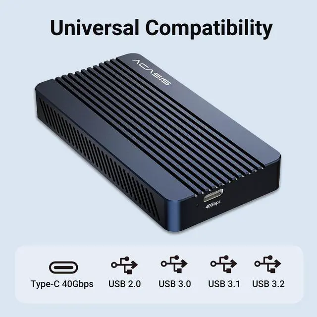 Alt view image 5 of 7 - ACASIS 40Gbps Tool-free M.2 NVMe SSD Enclosure, Upgraded Sturdy 8TB USB-C Aluminum External Hard Drive, Support 2280 B+M M-Key PCIe, Compatible with USB4/3.2/3.1/3.0/2.0,TBU405M1