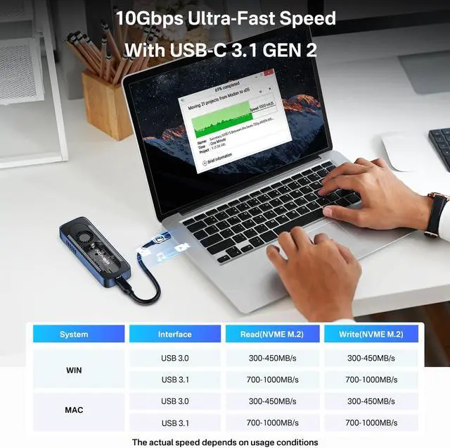 Alt view image 7 of 7 - ACASIS New-Clear 10Gbps Built In Fan USB 3.1 M.2 NVME SSD Case USB 3.1 Gen 2 USB Adapter/Reader Supports M and B&M Keys and Size 2230/2242 /2260/2280 SSDs