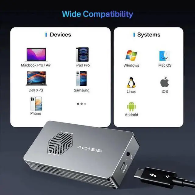 Alt view image 5 of 7 - Acasis 40Gbps M.2 NVMe SSD Enclosure with Cooling Fan