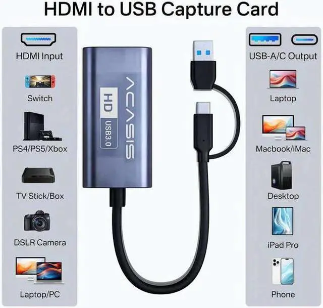 Alt view image 6 of 7 - Acasis 4K 30Hz HDMI HD USB-A/C Switch Video Capture Card 1080P 60FPS