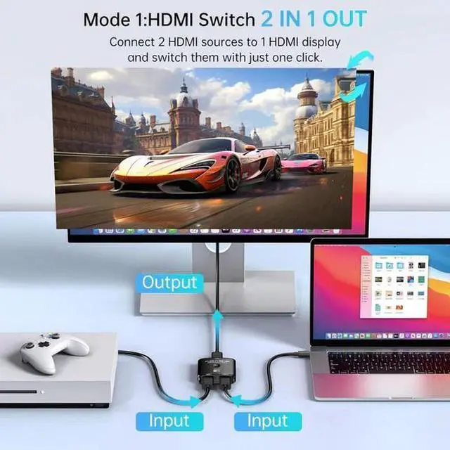 Alt view image 3 of 6 - Acasis 4k 60hz Bidirectional HDMI 2.0 Switch/Splitter 2 in 1 Out