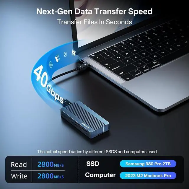Alt view image 3 of 7 - ACASIS 40Gbps M.2 NVMe SSD Enclosure with Built-in Cooling Fan, Tool Free Installation, TBU 405 Pro for M1 M2 Pro/Max, Compatible with USB4/3.2/3.1/3.0/2.0, Support SSD Size 2280 B+M M-Key,TBU405ProM1