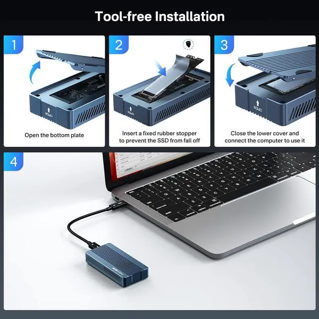 Alt view image 5 of 7 - ACASIS 40Gbps M.2 NVMe SSD Enclosure with Built-in Cooling Fan, Tool Free Installation, TBU 405 Pro for M1 M2 Pro/Max, Compatible with USB4/3.2/3.1/3.0/2.0, Support SSD Size 2280 B+M M-Key,TBU405ProM1
