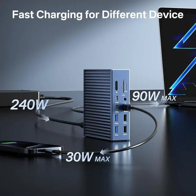 Alt view image 6 of 7 - ACASIS Thunderbolt 4 Dock - 21 Ports, 8K60Hz HDMI, 2.5 GbE Ethernet, SD/TF 4.0, 10Gbps USB C/A 3.2 Gen2, 3.5mm Audio, MacBook Docking Station Dual Monitor, 40Gbps Dock for Mac M1/M2/M3 Pro/Max