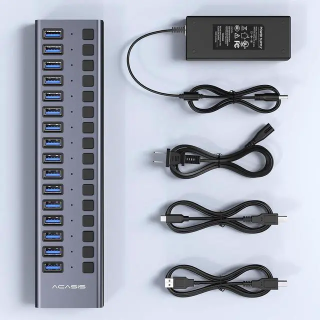 Alt view image 7 of 7 - ACASIS Powered USB 3.1 Hub, ACASIS 16 Ports USB 3.1 Hub with 10Gbps Data Speed,Aluminum Housing, USB Hub Powered with 90W Power Adapter, USB Hub for PC/Laptop, Computer, Flash Drive, Printer, Camera