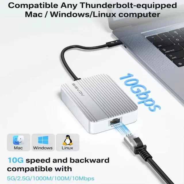 Alt view image 4 of 7 - Acasis USB4 to 10 Gigabit Ethernet Adapter Compatible with Thunderbolt 5/4/3