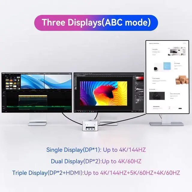 Alt view image 4 of 6 - Acasis Mac Mini Docking Station USB-C 40Gbps to DP 4K/144HZ Dual-bay NVME.2 SSD Slot PD 30W for Mac Mini M4/M4 Pro