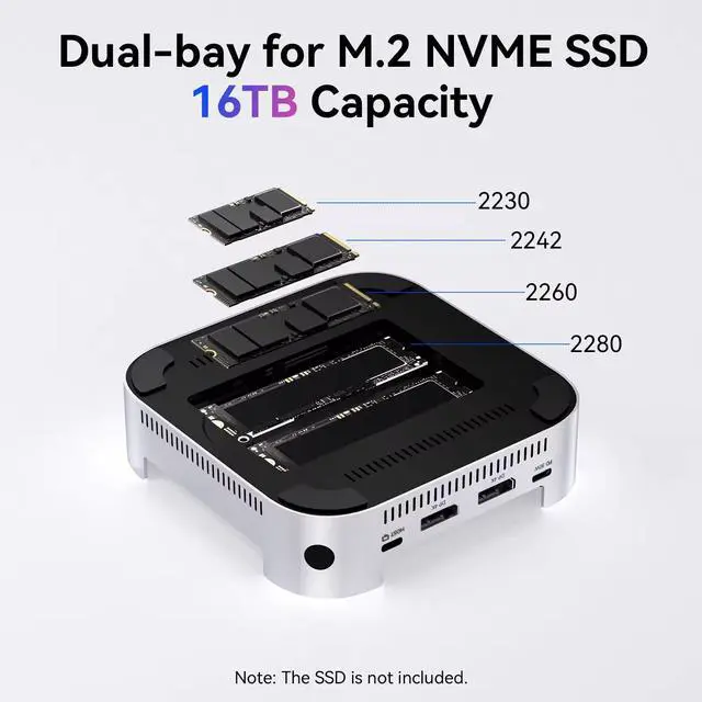 Alt view image 5 of 6 - Acasis Mac Mini Docking Station USB-C 40Gbps to DP 4K/144HZ Dual-bay NVME.2 SSD Slot PD 30W for Mac Mini M4/M4 Pro