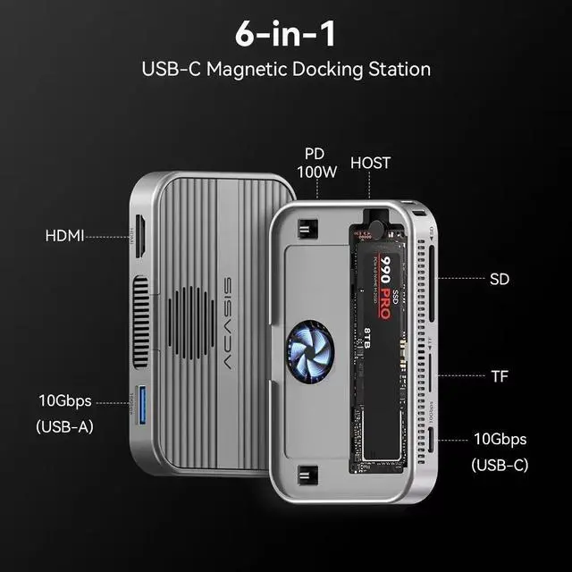 Alt view image 3 of 6 - Acasis 10Gbps Magnetic Docking Station & SSD Enclosure for iPhone 16 Series