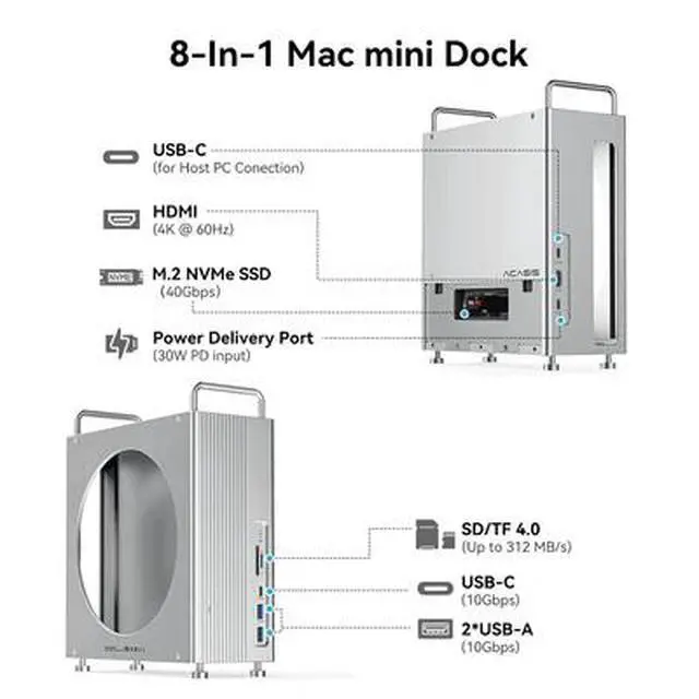 Alt view image 3 of 7 - Acasis M004Pro Mac mini M2 Dock & Stand with 8TB M.2 NVMe SSD Enclosure