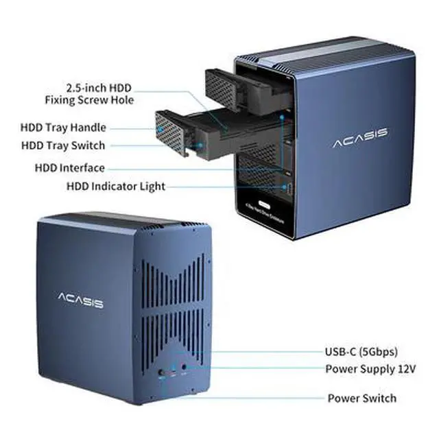 Alt view image 2 of 6 - Acasis EC1003 4 Bay 2.5/3.5 Inch SAS/SATA to USB 3.0 Hard Drive Enclosure