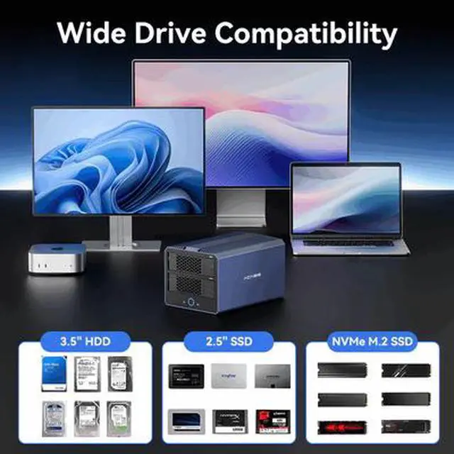 Alt view image 7 of 7 - Acasis 40Gbps 4-Bay Hybrid HDD NVMe Enclosure (2 HDD + 2 SSD)