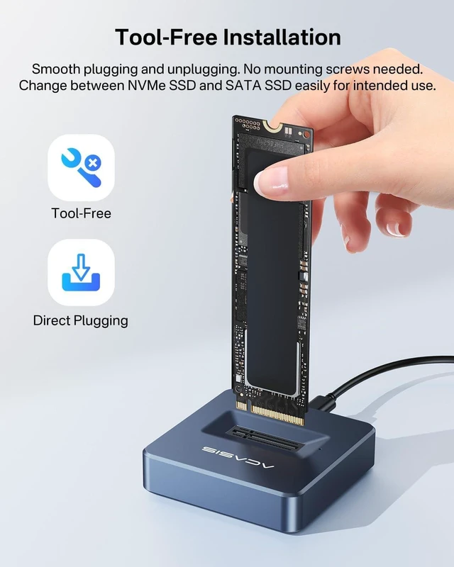 Alt view image 5 of 7 - ACASIS 10Gbps M.2 NVMe & SATA SSD to USB Docking Station, NVMe Reader