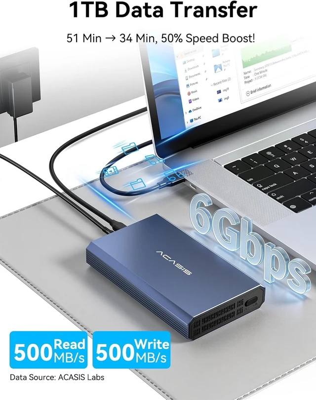 Alt view image 2 of 7 - ACASIS 6Gbps Hard Drive Enclosure for 3.5/2.5In SATA SSD/HDD Aluminum Shell