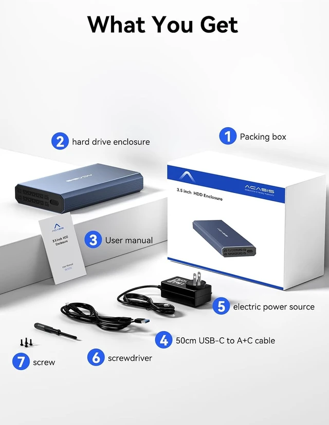 Alt view image 7 of 7 - ACASIS 6Gbps Hard Drive Enclosure for 3.5/2.5In SATA SSD/HDD Aluminum Shell