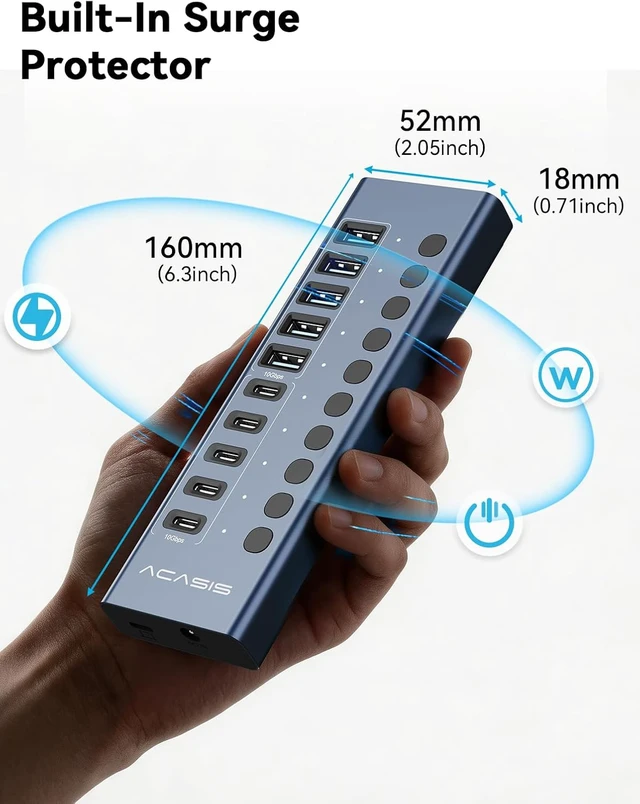 Alt view image 5 of 7 - ACASIS 10 Ports Powered USB 3.2 Hub (5 USB-A 3.2 +5 USB-C 3.2), 10Gbps