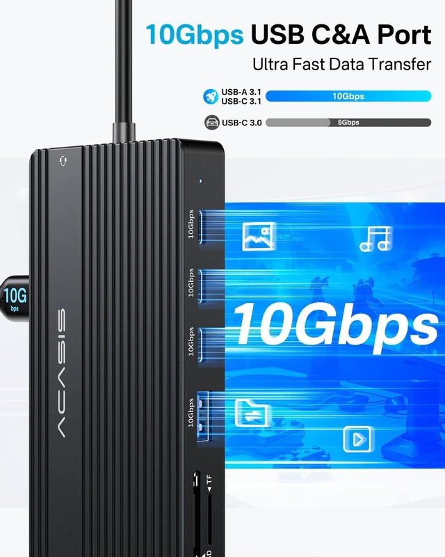 Alt view image 5 of 7 - Acasis 14 Ports 4K 60Hz USB C Docking Station with PD 100W Charging