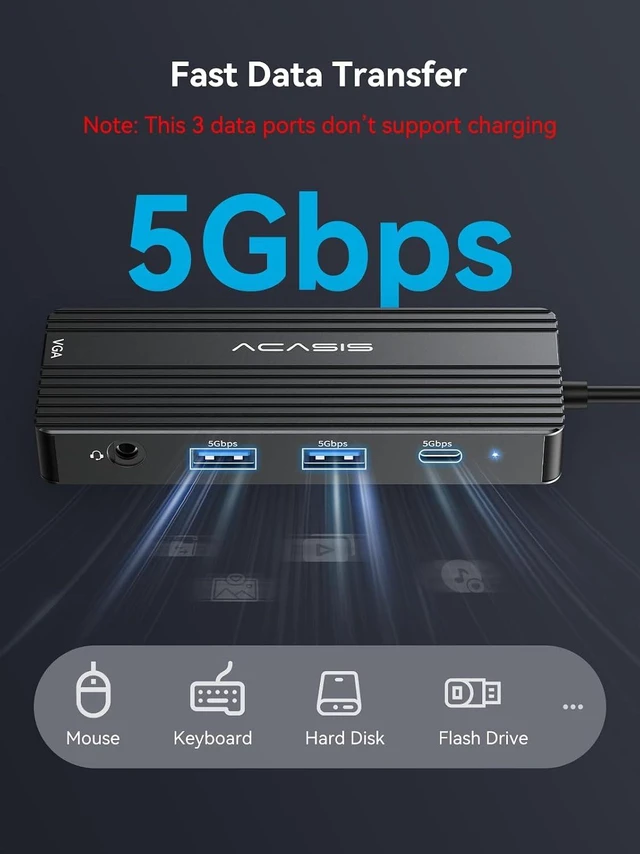 Alt view image 7 of 7 - Acasis 8 Ports 4K 60Hz VGA USB C Docking Station