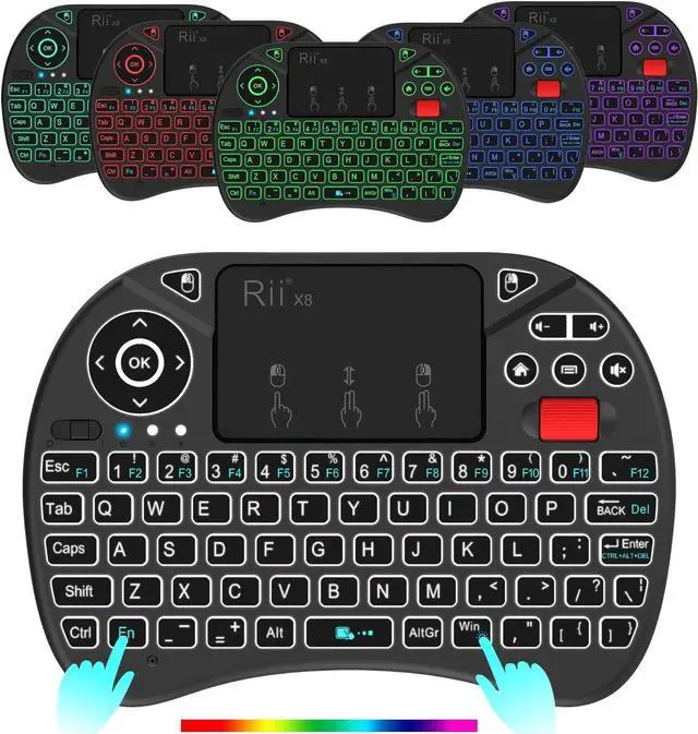 Alt view image 2 of 7 - Mini Keyboard,Rii X8 Portable 2.4GHz Mini Wireless Keyboard Controller with Touchpad Mouse Combo,8 Colors RGB Backlit,Rechargeable Li-ion Battery for Google Android TV Box, PS3, PC, Pad,Nvidia Shield