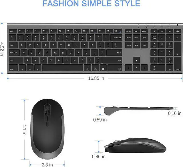 Alt view image 6 of 7 - Wireless Keyboard and Mouse, Vssoplor Rechargeable Quiet Full-Size Keyboard and Mouse Combo Set Ultra Slim Design for Laptop, PC, Notebook, Desktop-Dark Gray