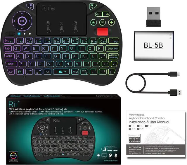 Alt view image 7 of 7 - Mini Keyboard,Rii X8 Portable 2.4GHz Mini Wireless Keyboard Controller with Touchpad Mouse Combo,8 Colors RGB Backlit,Rechargeable Li-ion Battery for Google Android TV Box, PS3, PC, Pad,Nvidia Shield