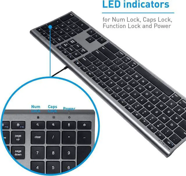 Alt view image 6 of 7 - Ultra Slim USB Wired Computer Keyboard - Works as a Windows or Mac Wired Keyboard - Full Size Keyboard with Numeric Keypad & 20 Shortcut Keys - Plug and Play Mac Keyboard - Space Gray