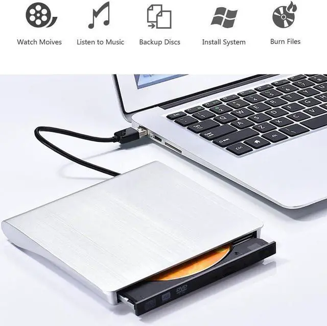 Alt view image 2 of 6 - Padarsey External DVD CD Drive for Laptop USB 3.0 External DVD-RW Player CD Drive, Optical Burner Writer Rewriter for Mac Computer Notebook Desktop PC Windows 7/8/10, Slim White