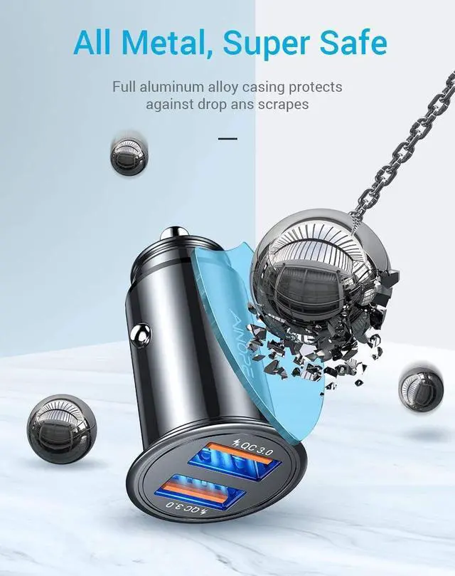 Alt view image 7 of 7 - Super Fast Car Charger USB 17X Fast Charge for iPhone 16e 16 15 14 13 12 11pro x 8 Samsung S25 S24 S23 S22 AINOPE Android Car Charger Adapter 45W All Metal Lighter USB Quick Charge