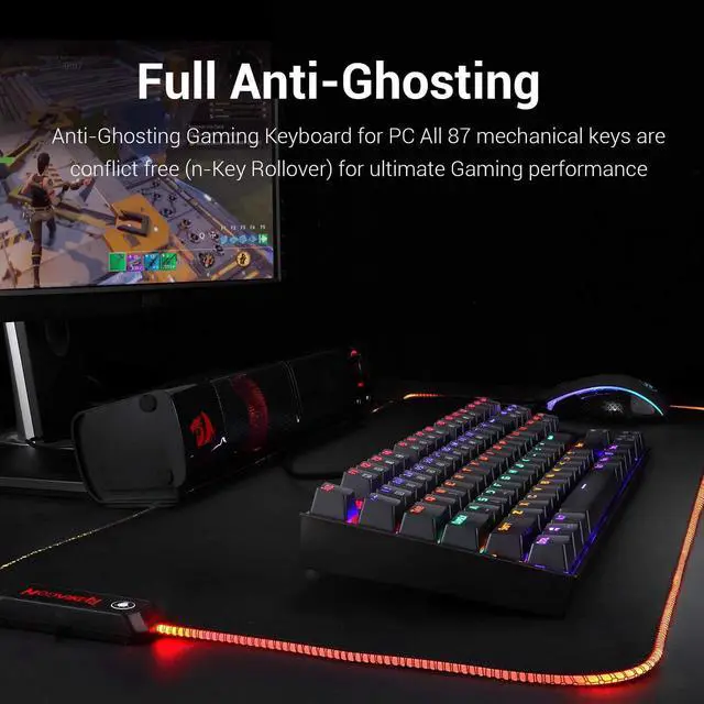 Alt view image 6 of 7 - K552 Mechanical Gaming Keyboard 87 Key Rainbow LED Backlit Wired with Anti-Dust Proof Switches for Windows PC (Black Keyboard, Red Switches)
